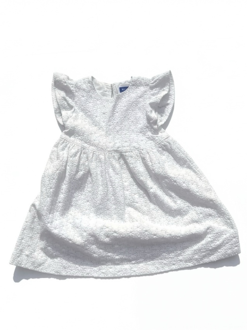 Girls' White Floral Eyelet Party Dress with Flutter Sleeves